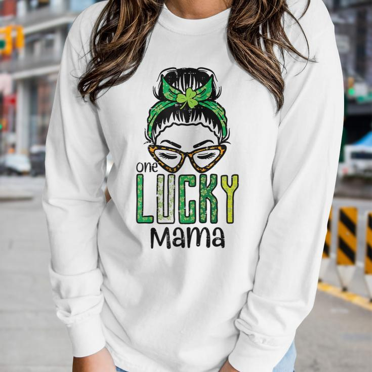 Womens St Patricks Day Messy Bun Lucky Mama Saint Paddys Mom Women Women Long Sleeve T-shirt Gifts for Her