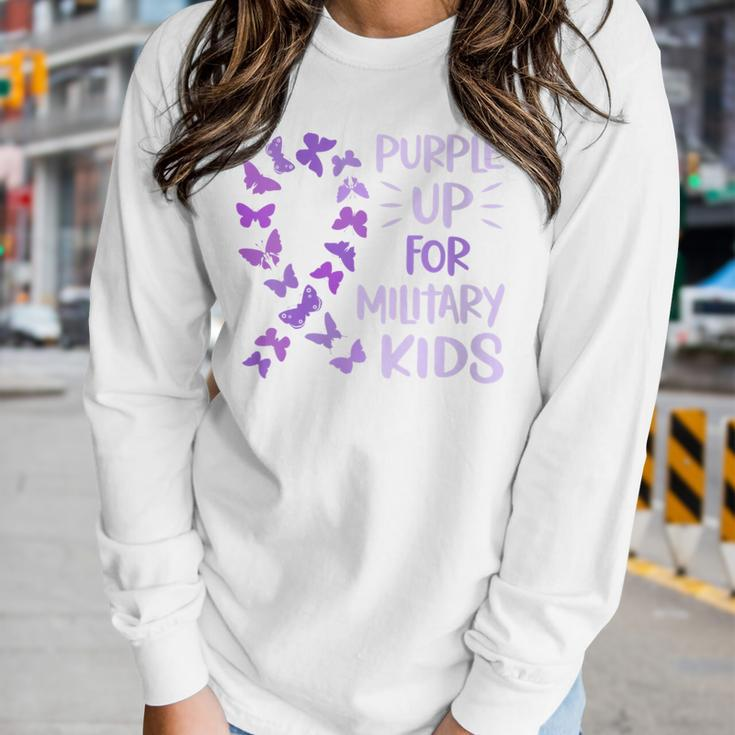 Womens Purple Up Military Child Butterfly - Military Brats Month Women Graphic Long Sleeve T-shirt Gifts for Her