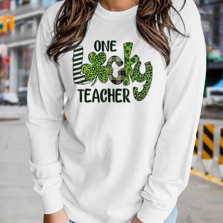 Womens Shamrock One Lucky Teacher St Patricks Day School Women Graphic Long Sleeve T-shirt Gifts for Her