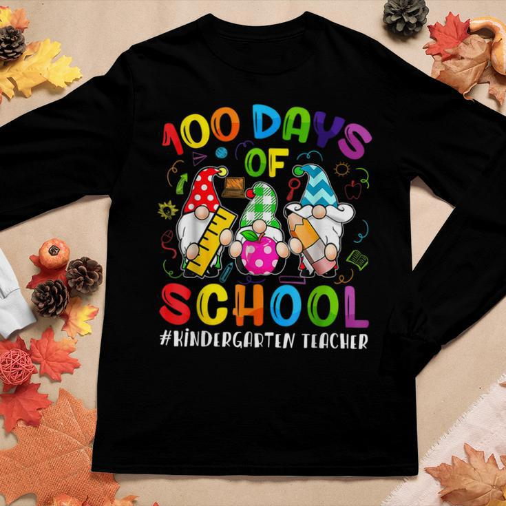 100 Days Of School Cute Gnome Kindergarten Teacher Funny Women Graphic Long Sleeve T-shirt Funny Gifts