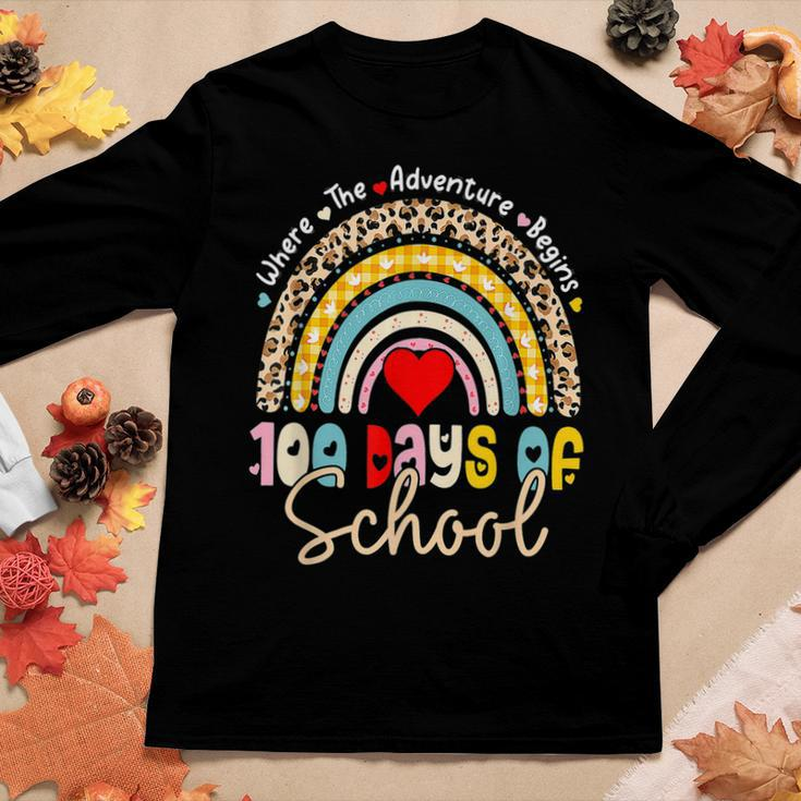 100 Days Of School Teacher 100 Days Smarter Rainbow Leopard V3 Women Graphic Long Sleeve T-shirt Funny Gifts