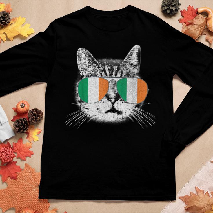 St Patricks Day T  Cat Irish Flag Ireland Men Women  Women Graphic Long Sleeve T-shirt