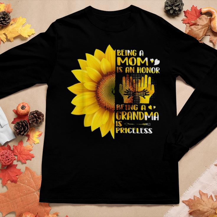 A Mom Is An Honor Being A Grandma Is Priceless Sunflower Women Graphic Long Sleeve T-shirt Funny Gifts