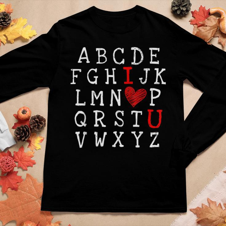 Abcs I Love U Cute I-Love-You Alphabet Teacher Valentine Women Graphic Long Sleeve T-shirt Funny Gifts