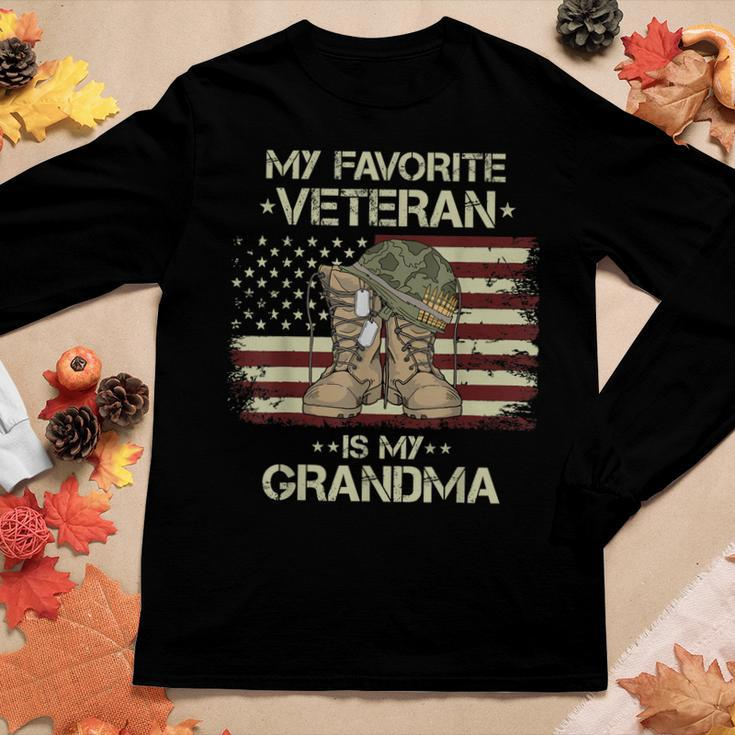 Army Veterans Day My Favorite Veteran Is My Grandma Kids Women Graphic Long Sleeve T-shirt Funny Gifts
