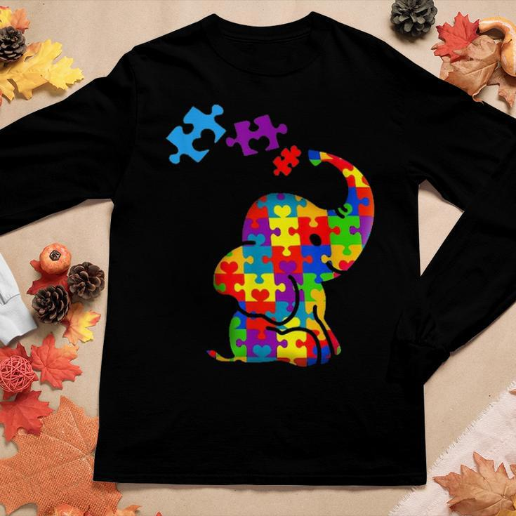 Autism Mom Elephant Puzzle Pieces Adhd Autism Supporter Women Graphic Long Sleeve T-shirt Funny Gifts