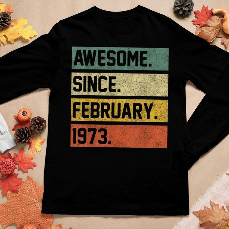 Awesome Since February 1973 50 Years Old Gifts 50Th Birthday Women Graphic Long Sleeve T-shirt Funny Gifts