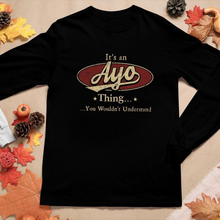 Ayo Last Name Ayo Family Name Crest Women Graphic Long Sleeve T-shirt Funny Gifts