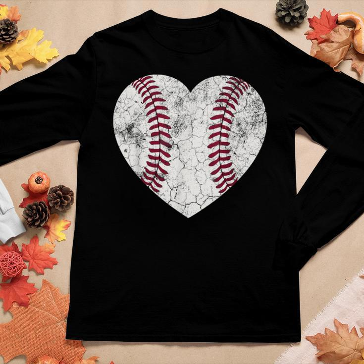 Baseball Heart Cute Mom Dad Men Women Softball Gift Women Graphic Long Sleeve T-shirt Funny Gifts