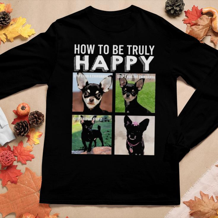 Black Chihuahua Face Funny Chi Dog Mom Dad Lover Theme Gifts Women Graphic Long Sleeve T-shirt Funny Gifts