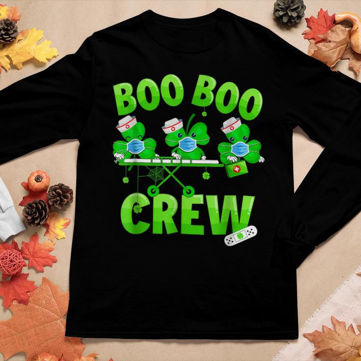 Boo Boo Crew Nurse St Patricks Day Shamrock Face Mask Nurse Women Graphic Long Sleeve T-shirt Funny Gifts
