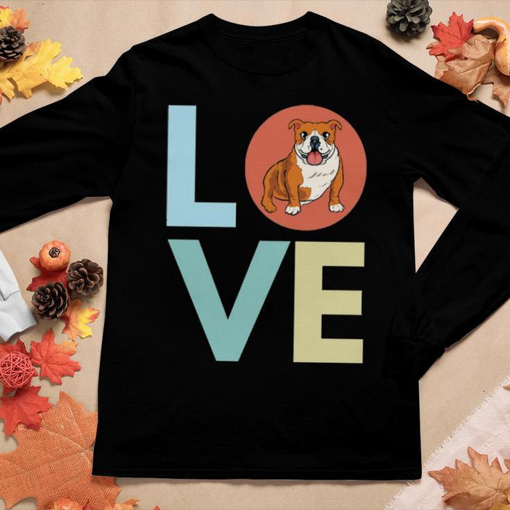 Bulldog Love Retro Text Cute Bulldog Graphic Art Dog Mom Women Graphic Long Sleeve T-shirt Funny Gifts