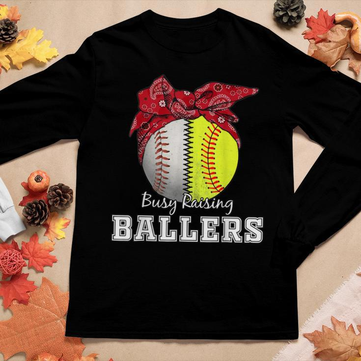 Busy Raising Ballers Softball Baseball Baseball Mom Women Long Sleeve T-shirt Unique Gifts