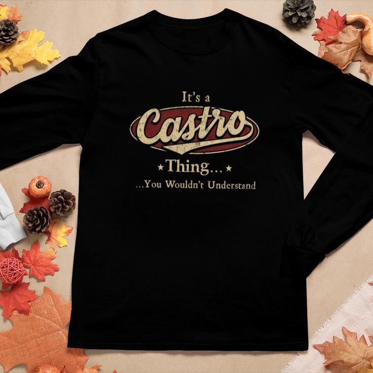 Castro Name Castro Family Name Crest Women Graphic Long Sleeve T-shirt Funny Gifts