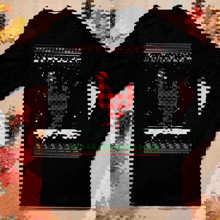 Chicken Christmas Pajama Red Plaid Family Ugly Christmas Women Long Sleeve T-shirt Unique Gifts