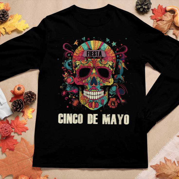 Womens Cinco De Mayo Day Of Dead Sugar Skull Skeleton Floral Skull Women Long Sleeve T-shirt Unique Gifts