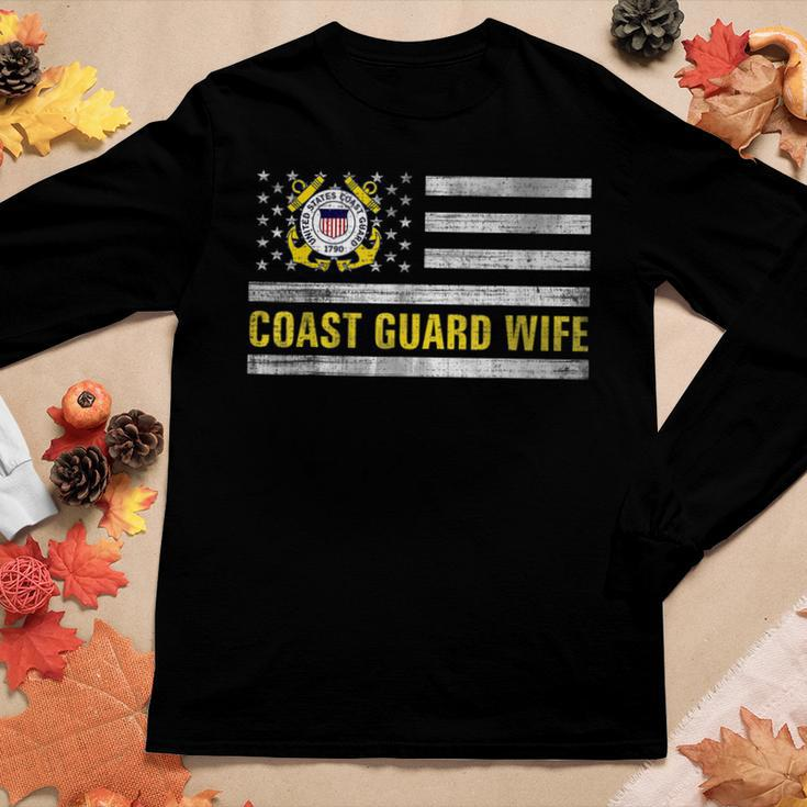 Coast Guard Wife With American Flag Gift For Veteran Day Women Graphic Long Sleeve T-shirt Funny Gifts