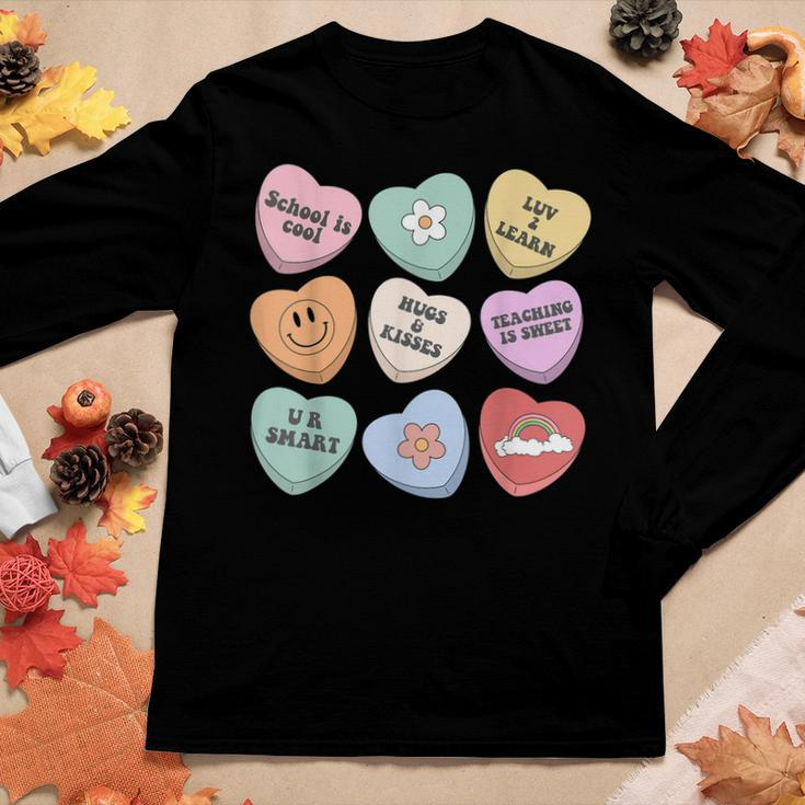Conversation Hearts Groovy Valentines Day Cute Teacher V2 Women Graphic Long Sleeve T-shirt Funny Gifts