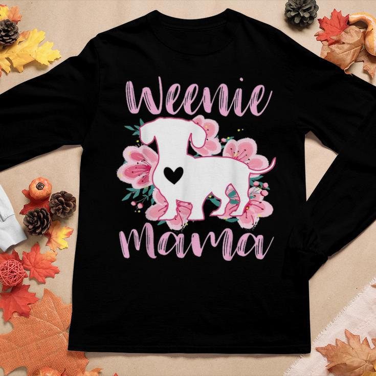 Dachshund Mama Wiener Dog Pink Flowers Cute Weenie Mom Gift Women Graphic Long Sleeve T-shirt Funny Gifts