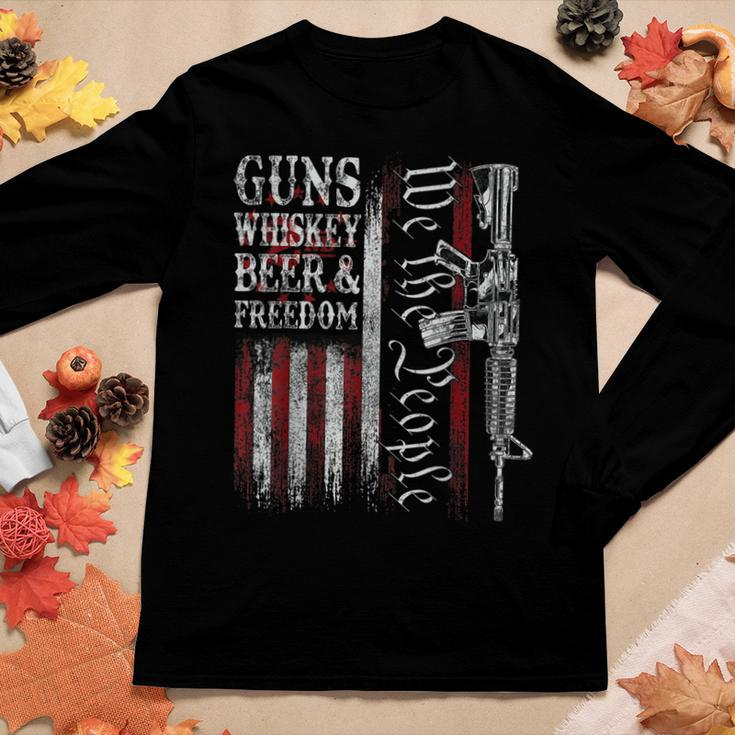 Dad Grandpa Veteran Us Flag Guns Whiskey Beer Freedom Women Long Sleeve T-shirt Unique Gifts