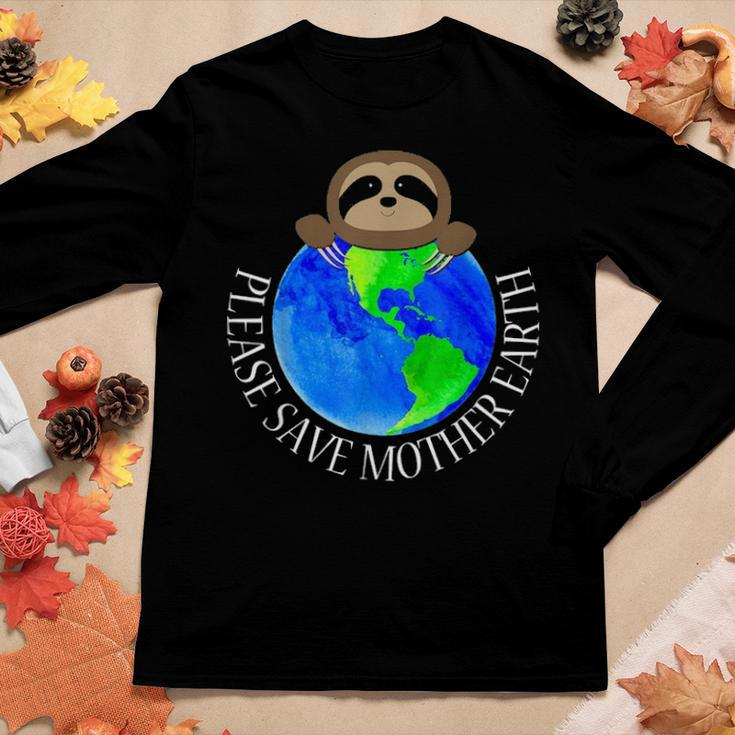 Earth Day 2021 Please Save Mother Earth Sloth Lovers Fun Women Graphic Long Sleeve T-shirt Funny Gifts