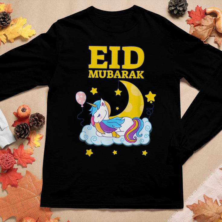 Eid Mubarak Present For Kids Mom Girls Eid Mubarak Unicorn Women Long Sleeve T-shirt Unique Gifts