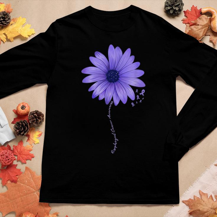 Esophageal Cancer Awareness Sunflower Periwinkle Ribbon Women Long Sleeve T-shirt Unique Gifts