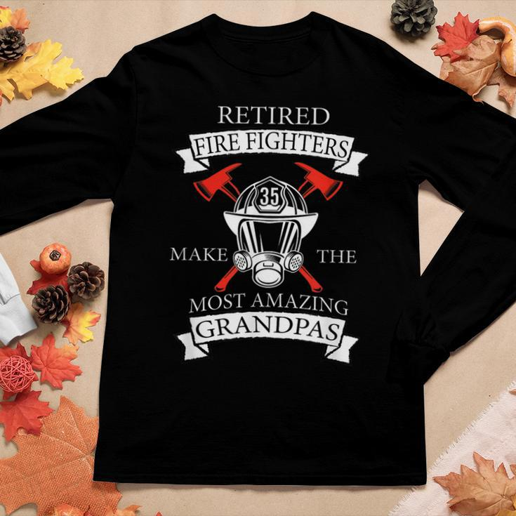 Fathers Day Fireman Grandpa Gift Retired Fire Fighters Women Graphic Long Sleeve T-shirt Funny Gifts