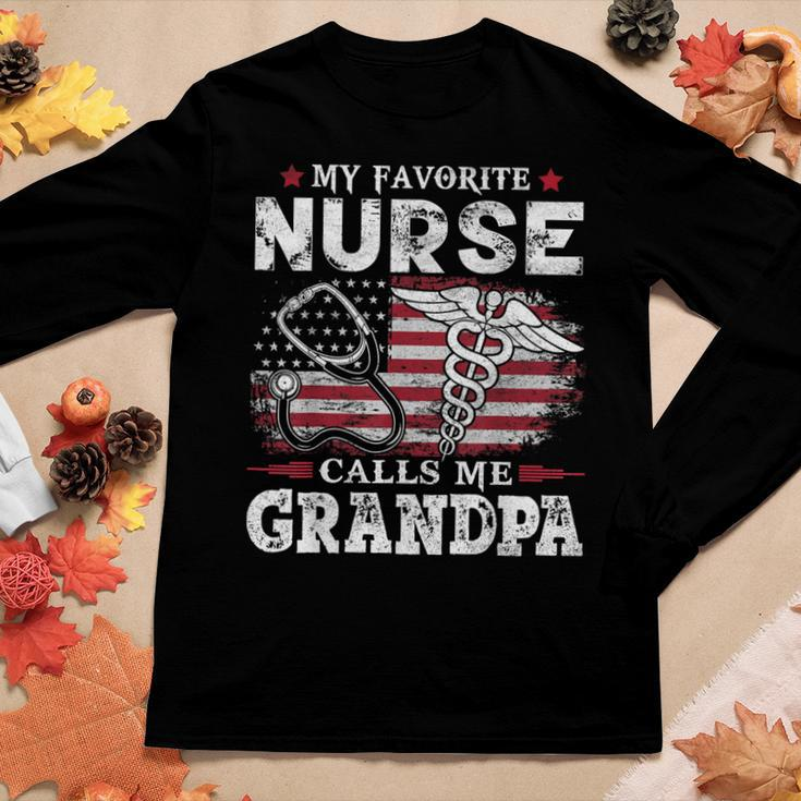 My Favorite Nurse Calls Me Grandpa Usa Flag Father Women Long Sleeve T-shirt Unique Gifts