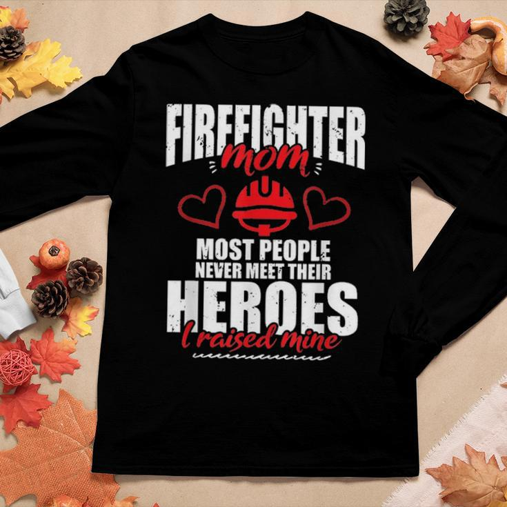 Firefighter Proud Mom With Their Heroes For Mothers Day Women Graphic Long Sleeve T-shirt Funny Gifts