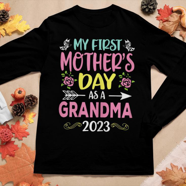 Womens My First As A Grandma 2023 Happy Women Long Sleeve T-shirt Unique Gifts