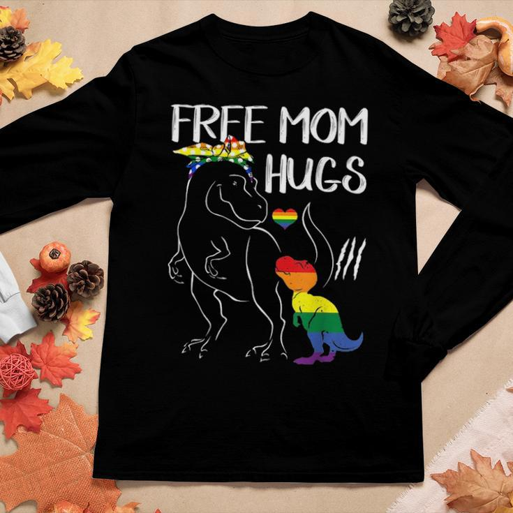 Free Mom Hugs Lgbt Pride Mama Dinosaur Rex Gift V2 Women Graphic Long Sleeve T-shirt Funny Gifts