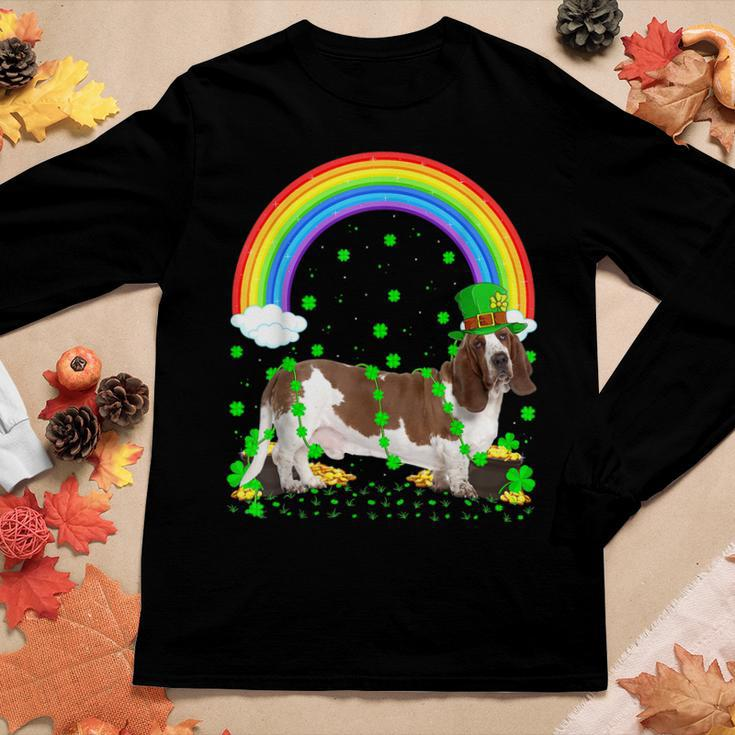 Funny Shamrock Vintage Rainbow Basset Hound St Patricks Day Women Graphic Long Sleeve T-shirt Personalized Gifts