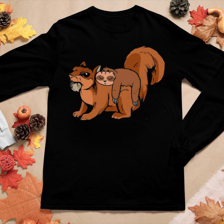 Funny Sloth Riding Squirrel Sloth Lover Gift Women Graphic Long Sleeve T-shirt Funny Gifts