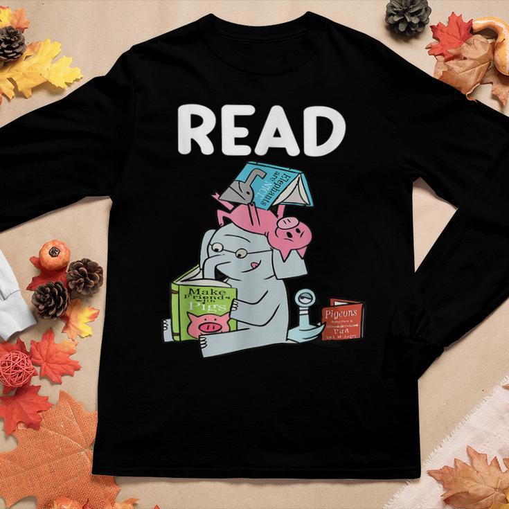 Funny Teacher Library Read Book Club Piggie Elephant Pigeons V6 Women Graphic Long Sleeve T-shirt Personalized Gifts
