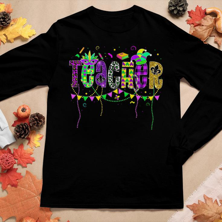 Funny Teacher Mardi Gras Festival Family Matching Outfit V2 Women Graphic Long Sleeve T-shirt Funny Gifts