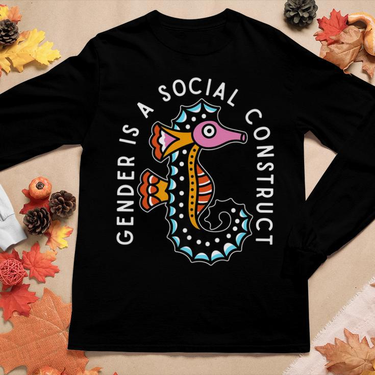Gender Is A Social Construct Seahorse Sea Creature Women Graphic Long Sleeve T-shirt Funny Gifts