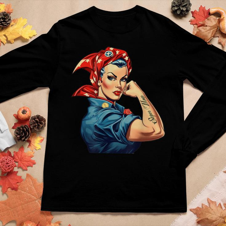 Girl Power We Can Do It Rosie The Riveter Woman Super Mom Women Graphic Long Sleeve T-shirt Personalized Gifts