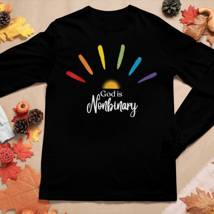 God Is Nonbinary Lgbt Non-Binary Women Long Sleeve T-shirt Unique Gifts