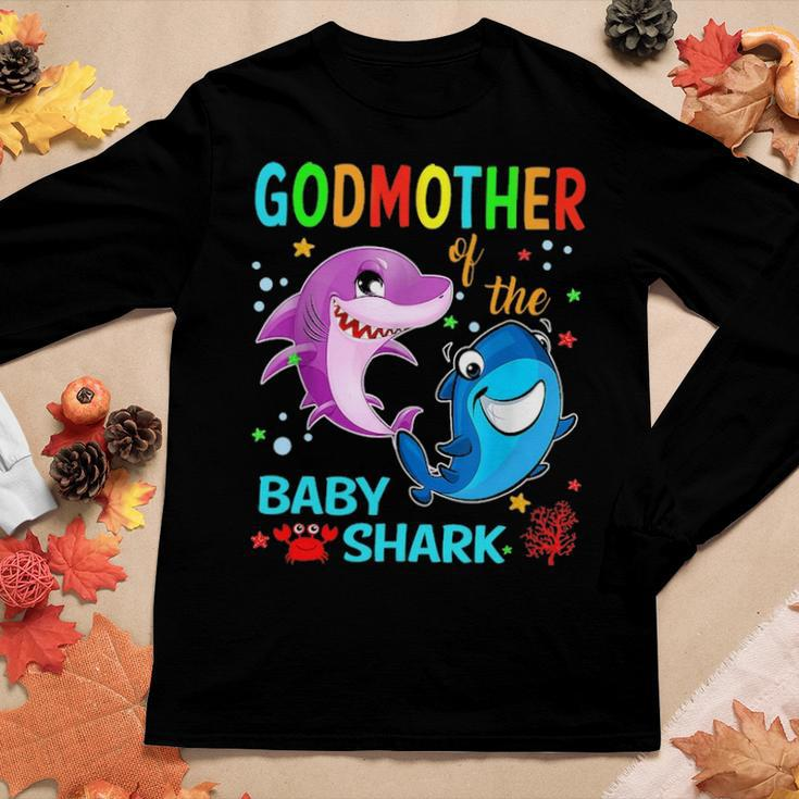 Godmother Of The Baby Shark Birthday Godmother Shark Women Graphic Long Sleeve T-shirt Funny Gifts