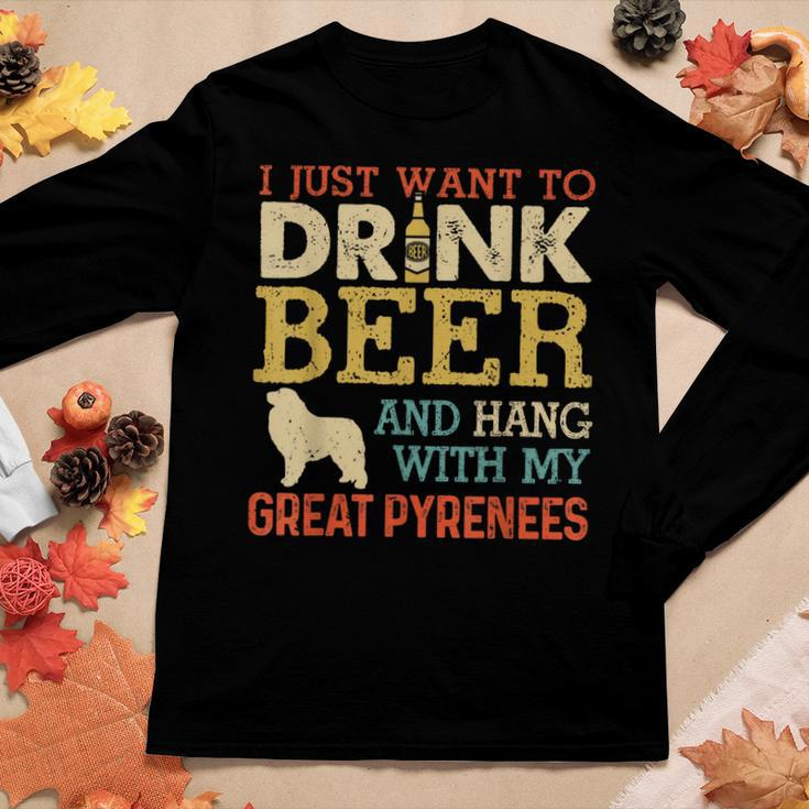 Great Pyrenees Dad Drink Beer Hang With Dog Funny Vintage Women Graphic Long Sleeve T-shirt Funny Gifts
