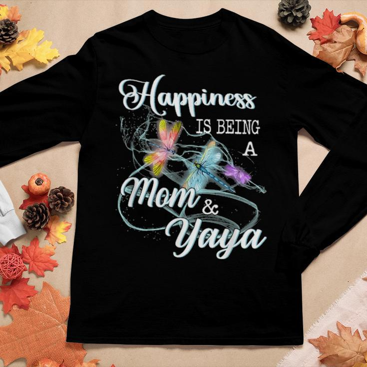 Happiness Is Being A Mom & Yaya Dragonfly Mothers Day Women Graphic Long Sleeve T-shirt Funny Gifts