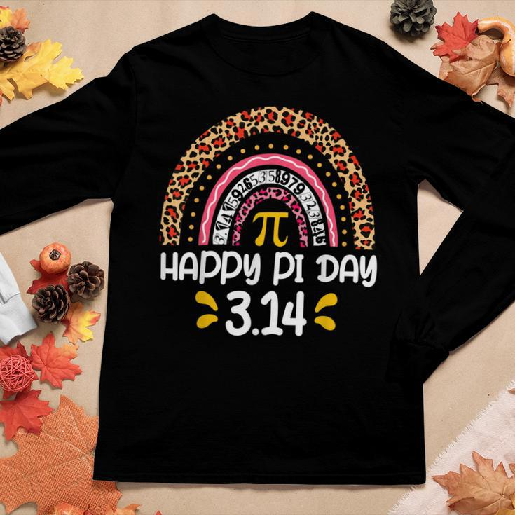 Happy Pi Day 3 14 Leopard Rainbow Mathematics Math Teacher Women Graphic Long Sleeve T-shirt Funny Gifts