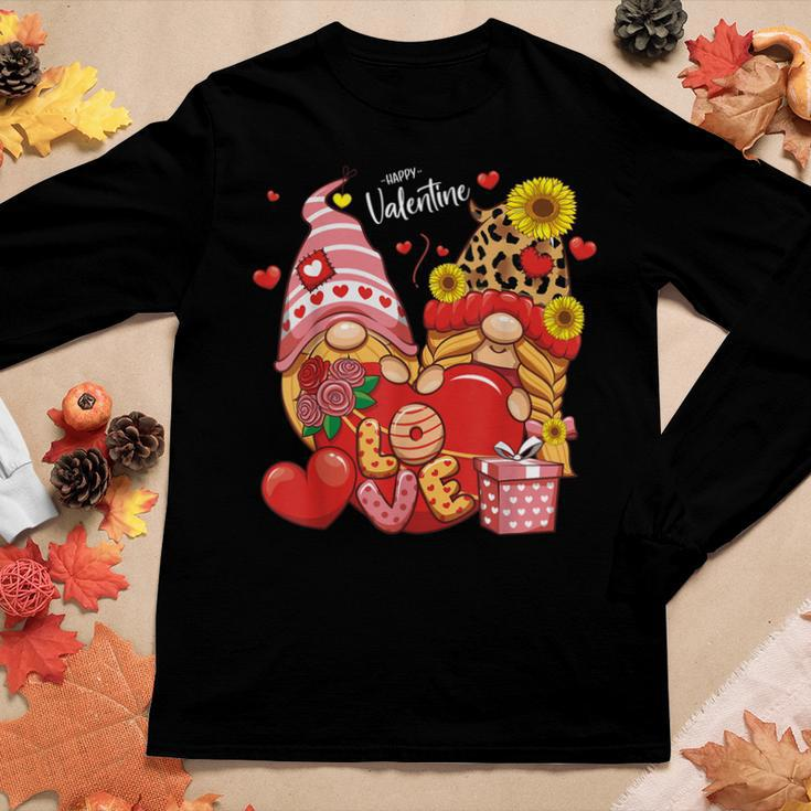 Happy Valentines Day Gnomes With Leopard Sunflower Valentine V8 Women Graphic Long Sleeve T-shirt Funny Gifts