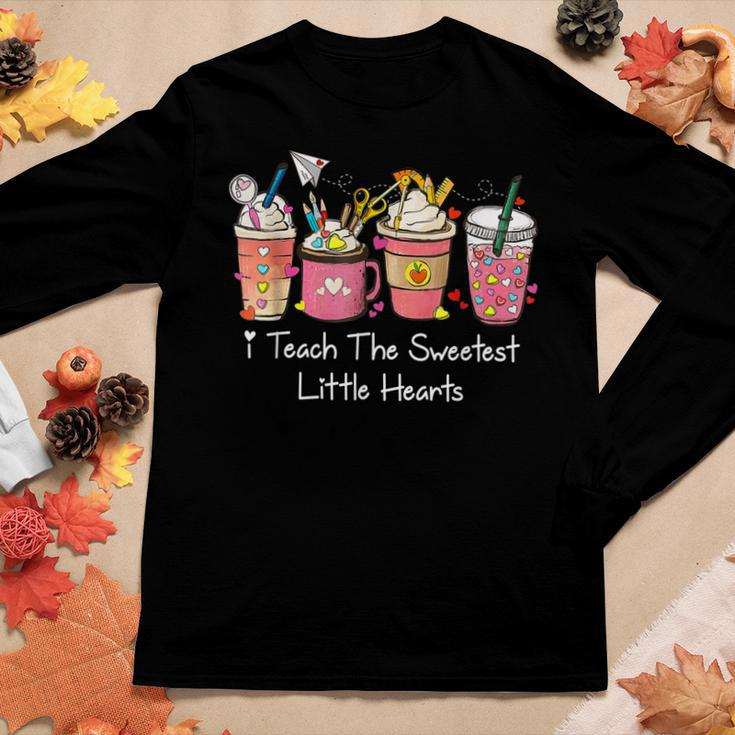 I Teach The Sweetest Hearts Coffee Teacher Valentines Day Women Graphic Long Sleeve T-shirt Funny Gifts