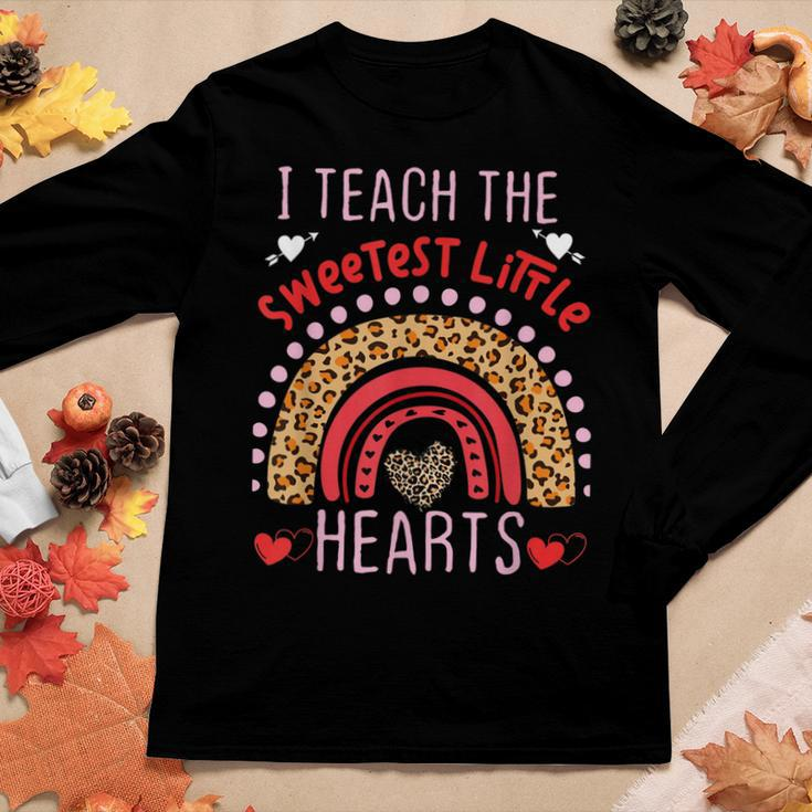 I Teach The Sweetest Little Hearts Rainbow Valentines Day V2 Women Graphic Long Sleeve T-shirt Funny Gifts