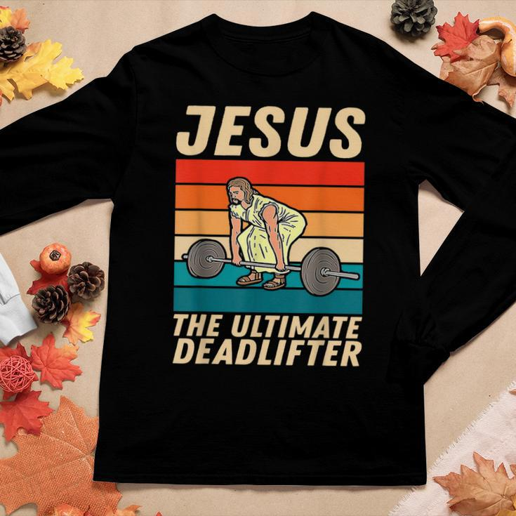 Jesus The Ultimate Deadlifter Vintage Gym Christian Women Long Sleeve T-shirt Unique Gifts