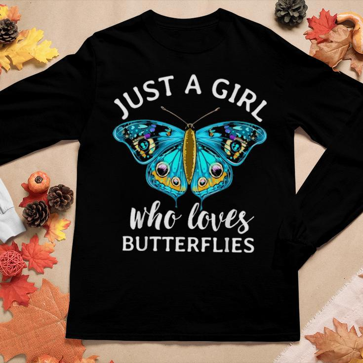 Just A Girl Who Loves Butterflies Butterfly Mom Monarch Gift Women Graphic Long Sleeve T-shirt Funny Gifts