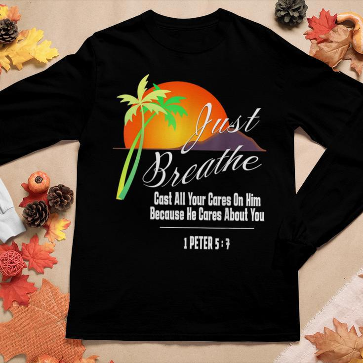 Just Breathe-Christian-God-Faith Cross 1 James 57 Women Long Sleeve T-shirt Unique Gifts