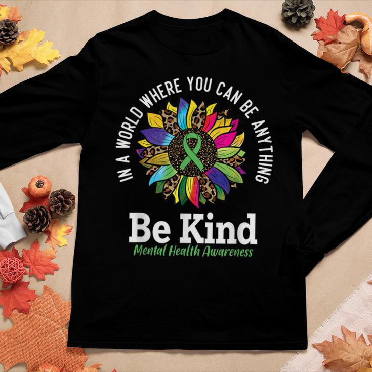 Be Kind Green Ribbon Sunflower Mental Health Awareness Women Long Sleeve T-shirt Unique Gifts